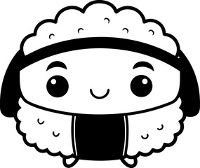 kawaii sushi silhouette vector black , white background