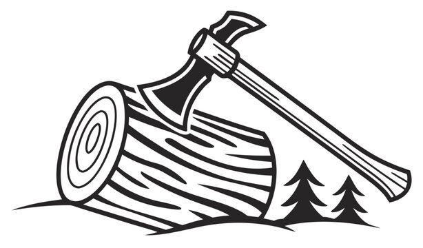 wood log icon or modern line symbol. Vector line art and icon design with bold outline. Black and white Pixel Perfect minimalistic symbol isolated white background. Silhouette simple thin sign