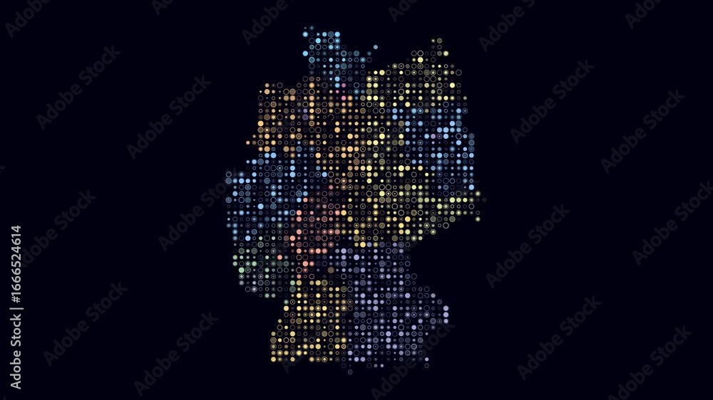 Poster germany map animation. shape of the country with pulsating colored dots. small size circle blocks. d