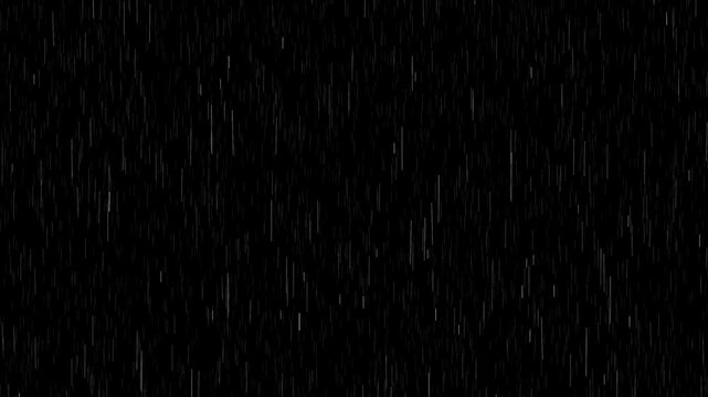 Rain Overlay Background At Night, heavy rain falling down isolated background. Practical seamlessly loopable footage. Raindrops splashing. Fast rain flow overlay effect loop with an alpha channel. 4K