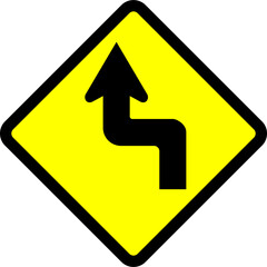 Indonesian Road Sign : Double Sharp Turn Warning with First Left Turn Sign