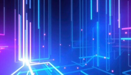 Abstract digital background with glowing blue and purple lines representing data flow, network connections, and modern technology. Ideal for business, IT, or futuristic concepts.