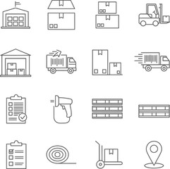 Fototapeta premium Warehouse and logistics icons set for shipping and delivery services