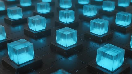 Grid of Illuminated Cubes on a Dark Surface
