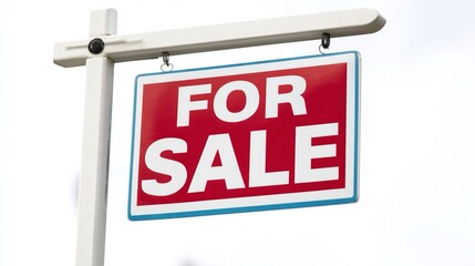 Cartello rosso con la scritta "FOR SALE" in caratteri grandi, bianchi e in stampatello