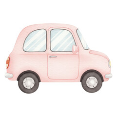 A Quaint Pink Watercolor Car With Blue Tinted Windows Black Tires And Chrome Accents On A Transparent Background Transparent Background
