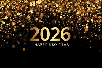 Sfondo nero con glitter oro e la scritta "Happy New Year 2026" per festeggiare l'arrivo del nuovo anno