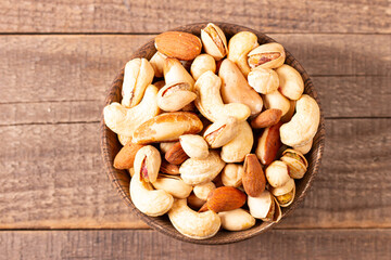 Healthy mix nuts. Almonds, hazelnuts, cashews, peanuts, pistachios, Brazil nuts