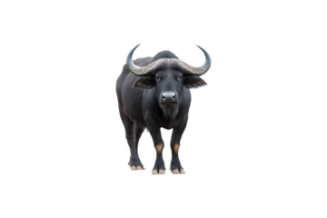 African black buffalo in a natural pose, showcasing its distinctive features and robust physique

