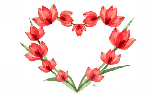 concept of Parkinson's disease day , 11 april, Alzheimer awareness day, dementia diagnosis, memory loss disorder, heart shape and tulip flowers watercolor art in red and white color, cards, banner - Powered by Adobe