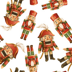 Vintage Christmas Nutcracker Clipart Set , Retro Holiday Illustrations for Christmas holiday Cards, Crafts, and Digital Design. Hand drawn pencil Christmas and New Year isolated design	