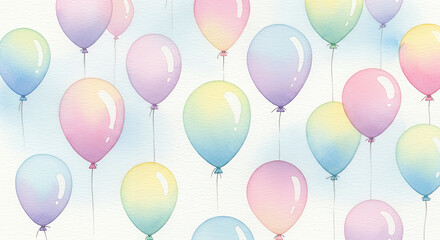 Pastel watercolor orb balloons in soft hues on light textured background

