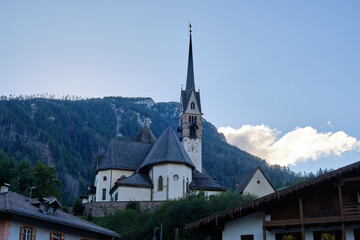 View of city of Moena in the Dolomites, Italy