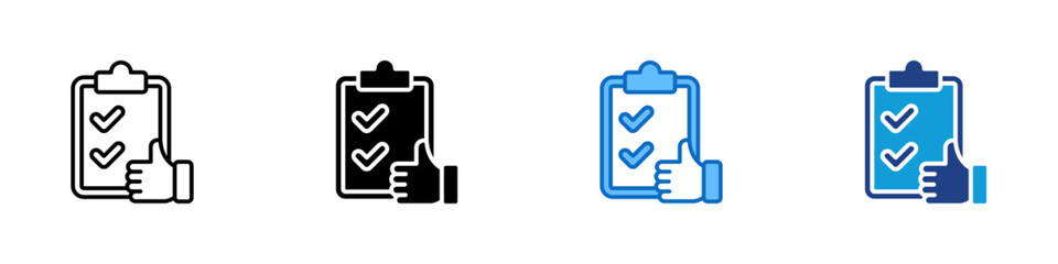 Task Like Multiple Style Icon Design Vector - Clipboard with tasks and thumbs up, indicating completed tasks or user satisfaction with assignments