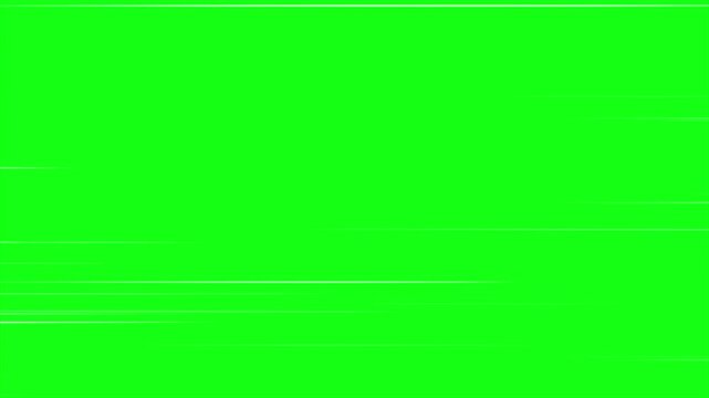 Dynamic comic and anime speed lines moving from right to left on a green screen background. Perfect chroma key animation for action scenes, cartoon transitions, motion graphics, and loopable stock 