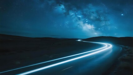 Fototapeta premium Nighttime Road with Starry Sky and Light Trails