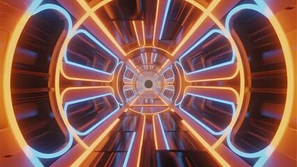 Futuristic Tunnel with Neon Lighting and Circular Patterns