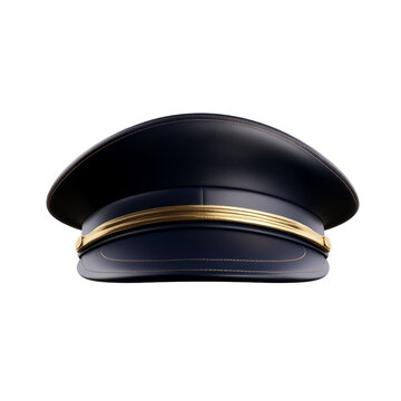 Navy blue pilot cap with gold trim on black background - classic aviation hat design