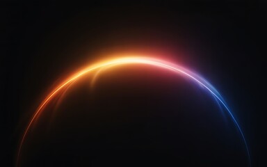 Glowing arc of light with orange and blue hues on black background
