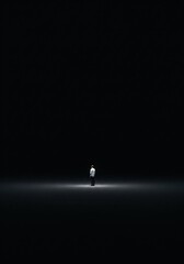 Solitary Man Standing in a Dark, Illuminated Space