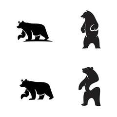 Bear Silhouettes Set: Collection of Stylized Black Bear Logos and Icons in Various Poses, Isolated on White Background