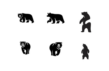 Black Bear and Grizzly Bear Silhouette Icons Collection on White Background