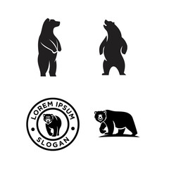 Set of Four Bear Logos and Silhouettes - Standing, Howling, and Walking Bear Illustrations
