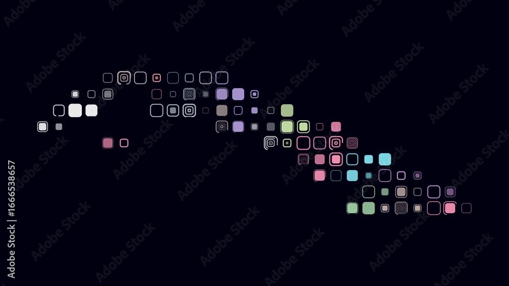 Poster cuba map animation. shape of the country with pulsating colored dots. large size rounded square bloc