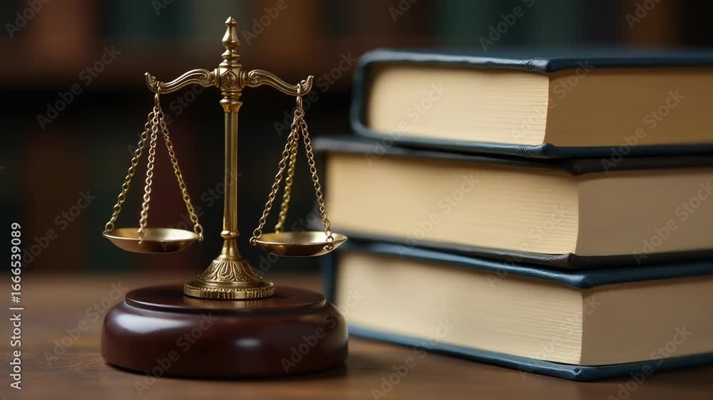 Aufkleber a scale of justice sits atop a stack of books, symbolizing fair judgment and knowledge