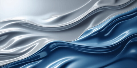 Flowing blue satin fabric with a smooth, soft texture and abstract wavy design