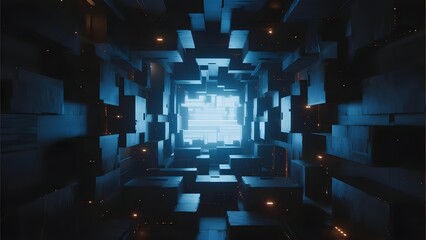 Futuristic Corridor with Illuminated Panels and Central Light Source