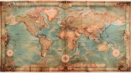 Vintage world map with a grunge texture and an antique style effect