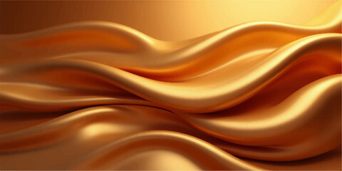 Golden silk fabric with smooth flowing curves and luxurious abstract texture background