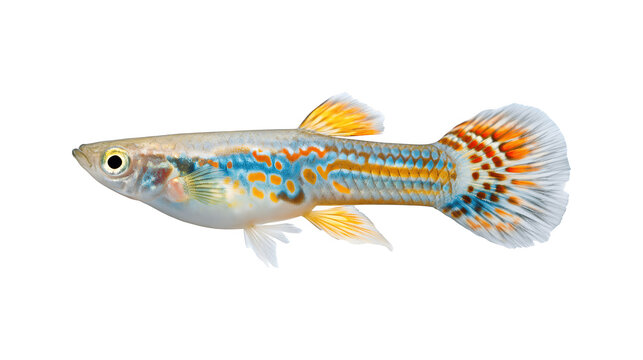 Colorful fancy guppies swimming gracefully in water
