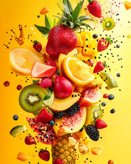 Healthy fruit pattern background for wallpaper or decorative use. Includes colorful, fresh fruits