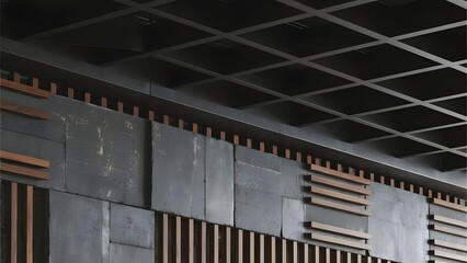 Modern Building Facade with Slate Panels and Wooden Elements