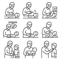 Pediatric Surgeon Linear Icons Set