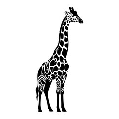 Fototapeta premium Silhouette of a giraffe tattoo with striking tribal pattern.