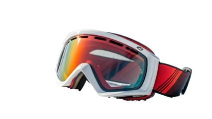 Ski goggles with red and orange tinted lens isolated on transparent background  png