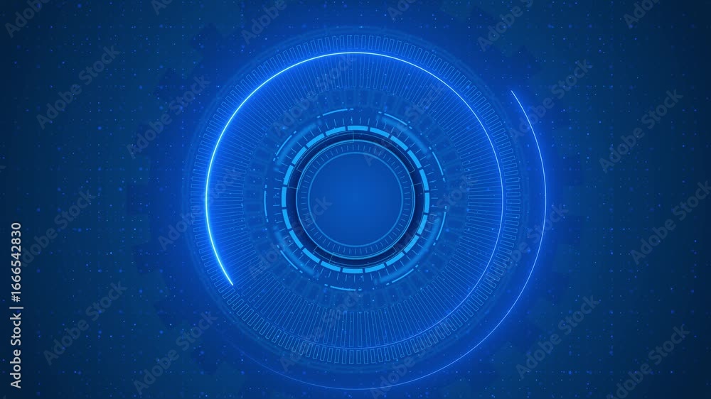 Poster animated digital interface rotating blue hud circle dotted grid background. for sci-fi panels, data 