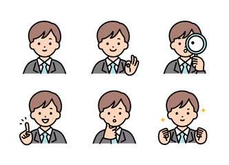 男子学生の表情イラストセット 上半身