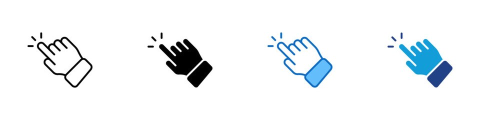 Click Gesture Multiple Style Icon Vector Design - hand pointing or tapping, representing click, touch, or interaction on screen