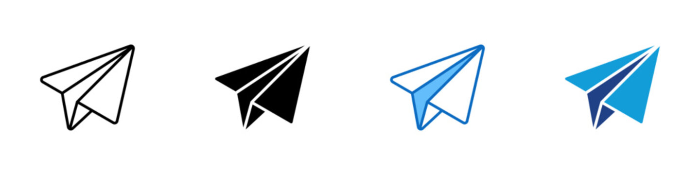Paper Plane Multiple Style Icon Vector Design - flying paper plane symbolizing quick message sending or delivery