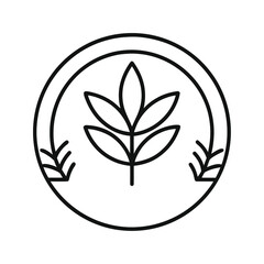 Organic certification outline icon with natural elements