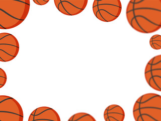 Vector illustration of basketball balls forming a decorative frame. Sports background template for poster, flyer, banner, invitation, web design or school project. Perfect for a basketball tournament