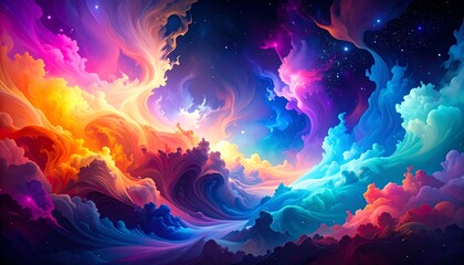 Fototapeta premium Vibrant Colorful Abstract Nebula Sky Landscape.