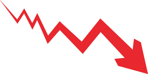 Dramatic Red Arrow Graph Illustrating Economic Downturn and Market Crash Showing Declining Trends and Negative Growth on White Background Indicating Financial Loss