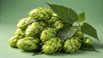 Obraz premium Green hops cones and leaves still life for mock up design