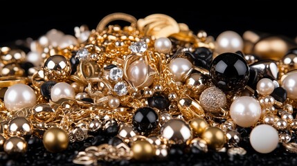 Pearl and bead jewelry on a dark surface