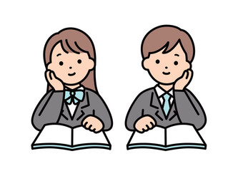 授業を受ける男女の学生のイラスト素材